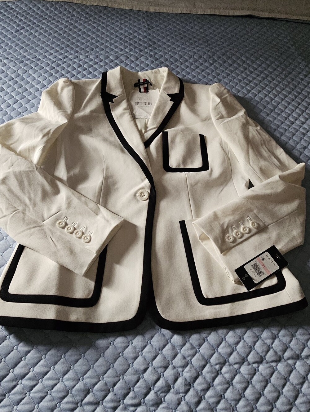 Tommy Hilfiger Womens White Blazer with Black Trim - Classic Tailored Jacket Set - Picture 8 of 8